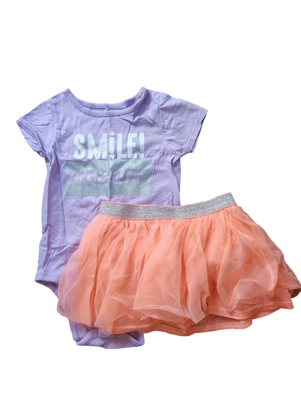 Garanimals Lilac "SMILE!" Bodysuit with Peach Tulle Skirt Set for Girls Size 24M